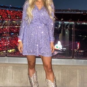 ASOS design sequin wrap mini dress with belt in lilac. Worn once, basically new!